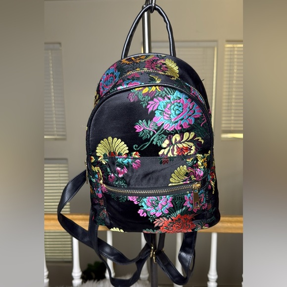 Charlotte Russe Handbags - Charlotte Russe Black Satin Floral Mini Backpack Y2K EUC Colorful
